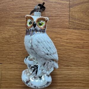 Vintage Glass Owl Christmas Ornament Mercury Glass Style Silver Tree Ornament